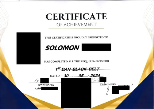 1st-dan black belt certificate