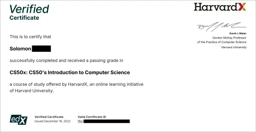 CS50x certificate